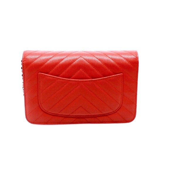 Chanel Caviar Quilted Chevron Wallet On Chain Red - Picture 5 of 11